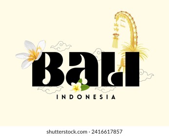 Set balinese Illustration, An iconic Illustration: beautiful bali, Typical icon of Bali, Indonesia