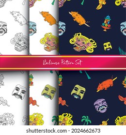 Set Balinese pattern design print for fabric