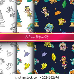 Set Balinese pattern design print for fabric