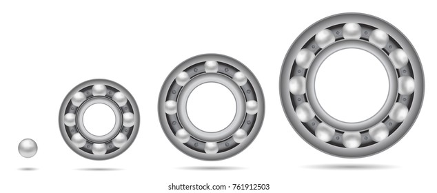Juego de cojinetes de bolas. Ilustración vectorial. Vista rara. Aislado sobre fondo blanco.