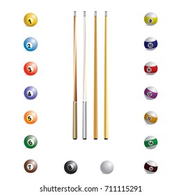 Set ball billiard. isolated white background