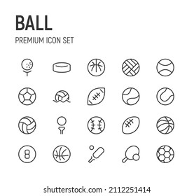 Set of ball line icons. Premium pack of signs in trendy style. Pixel perfect objects for UI, apps and web.