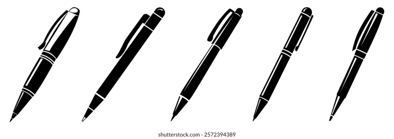 Set of Ball Pen template flat and line icons on transparent background, flat design vector illustration, office supplies concept