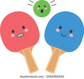 Set of Ball Ping-pong bat smiling cute illustration vector