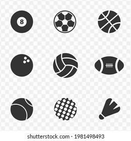 Set of ball simple vector icons in dark color and transparent background(png). Vector illustration.