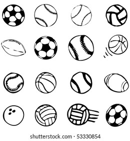 Set Ball sports icons symbols comic vector illustration