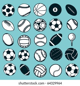 Set Ball sports icons symbols comic vector illustration