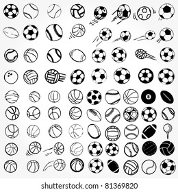 Set Ball sports icons symbols comic vector illustration