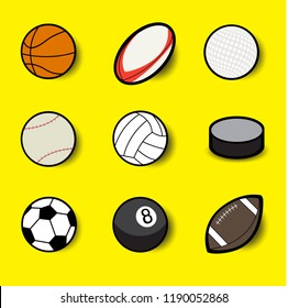 Set of ball vector collection in yellow background