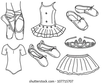 Set Of Ballerina Accessories - Hand Drawn Illustration