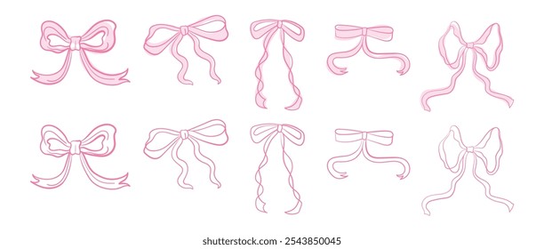 Set of Ballerina bow, Cute Coquette, lolita Pink Bow bundle set, aesthetics vibe	
