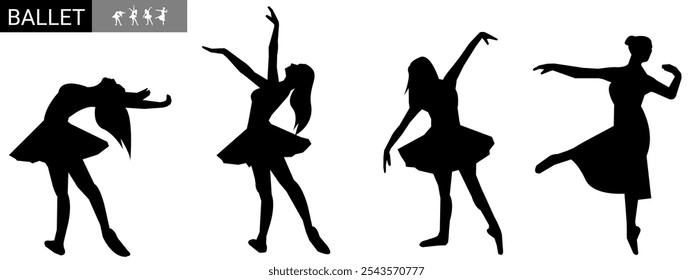 Set of ballerina dancer silhouettes isolated on white background. Vector woman ballet dancer.