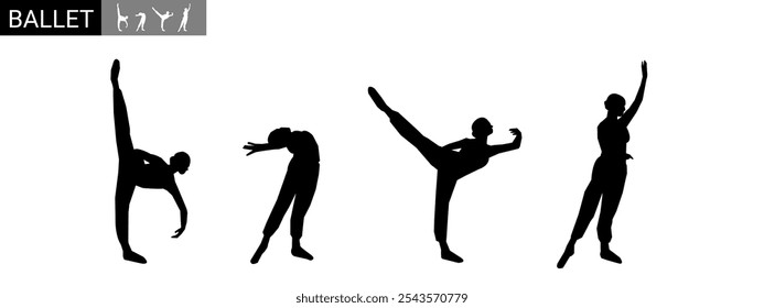 Set of ballerina dancer silhouettes isolated on white background. Vector woman ballet dancer.