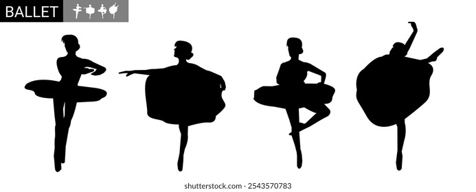 Set of ballerina dancer silhouettes isolated on white background. Vector woman ballet dancer.