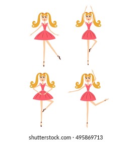 Set of ballerina girl dancing in cartoon style. Ballerina girl vector illustration isolated on white background. Ballet dancing girl.