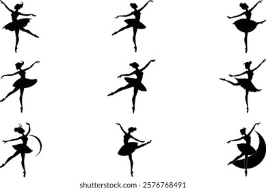 set of ballerina silhouette dancer vector icon illustration , ballerina icon 