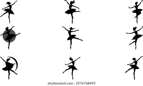 set of ballerina silhouette dancer vector icon illustration , ballerina icon 