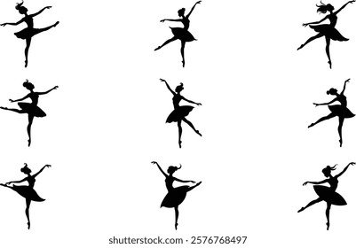 set of ballerina silhouette dancer vector icon illustration , ballerina icon 