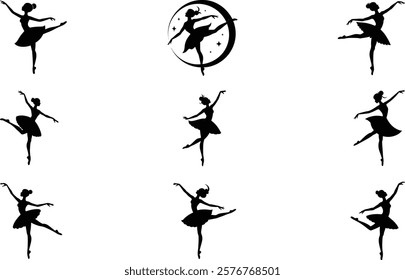 set of ballerina silhouette dancer vector icon illustration , ballerina icon 