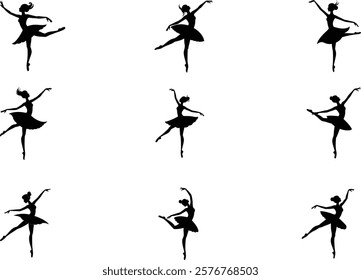 set of ballerina silhouette dancer vector icon illustration , ballerina icon 