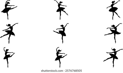 set of ballerina silhouette dancer vector icon illustration , ballerina icon 