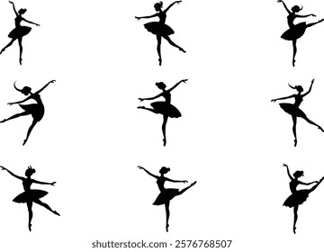 set of ballerina silhouette dancer vector icon illustration , ballerina icon 