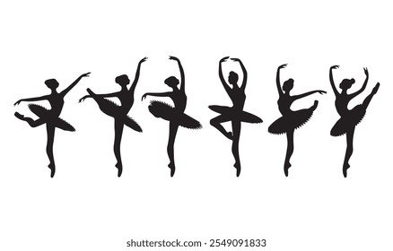 Set of ballerina vector silhouettes on white.