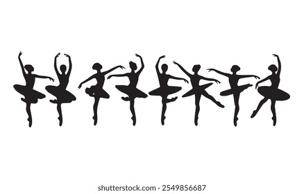 Set of ballerina vector silhouettes on white.