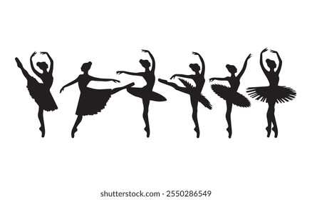 Set of ballerina vector silhouettes on white.