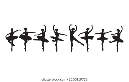 Set of ballerina vector silhouettes on white.