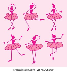 Set of ballerinas silhouettes on pink background.