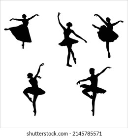 set of ballet dancer pose silhouette. dance sign and symbol vector illustration