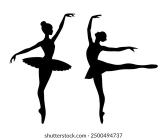 Set of ballet dancers silhouettes. Silhouettes of ballerinas on a white background. Ballerina in a tutu. Ballet dancing. 