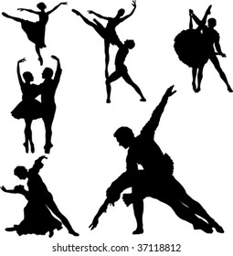Set of ballet dancers silhouettes. Vector illustration