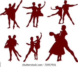 Set of ballet dancers silhouettes. Vector illustration