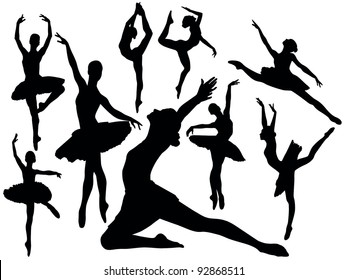 Set of ballet dancers silhouettes. Vector illustration