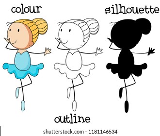 A set of ballet girl with different graphic design illustration