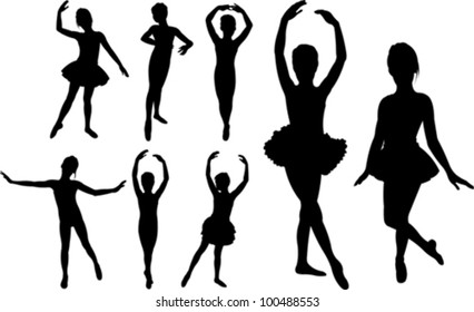 Set of ballet girls dancers silhouettes