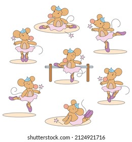 Set of ballet poses with mouse girl