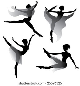 set of ballet-dancers silhouettes dancing modern ballet