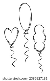 Set with ballon in outline doodle style