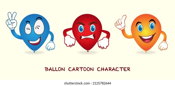 Conjunto de dibujos animados en globo de diferentes expresiones de dibujos animados de cara vectorial. Colección de dibujos animados de globo ilustración de icono vectorial.Vector de mascota de globo
