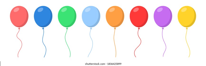 Juego de globos al estilo de las caricaturas. Balones de colores para la fiesta, cumpleaños feliz aislados de fondo blanco. Elementos de diseño de vector plano.