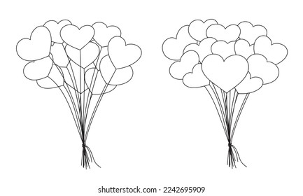 Set of balloon as heart in doodle style. Vector illustration.