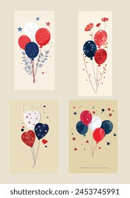 A set of Balloon for Independence Day of USA, Celebration in 4 style. balloon collection for July 4th American independence day element design. can use in card, background, banner ect.