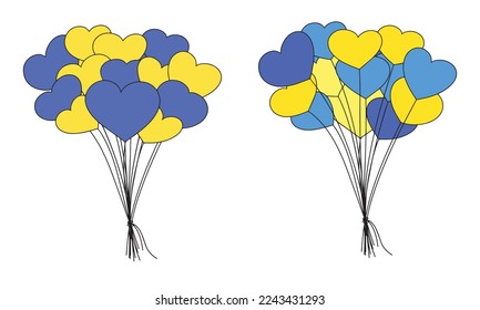 Set of balloon like hearts, yellow and blue. Vector illustration