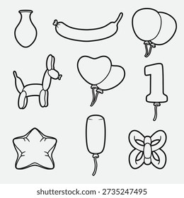set of balloon outline good for icon, symbol, element design, coloring book, etc