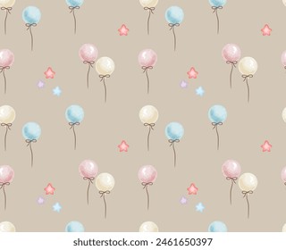 Set of balloon pattern, watercolor valentine concept element lovely romantic red-pink hearts for decoration, illustration