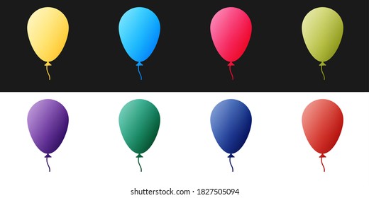 Set Balloon with ribbon icon isolated on black and white background. Vector.