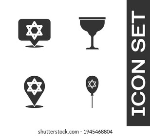 Set Balloon with star of david, Star David,  and Jewish goblet icon. Vector